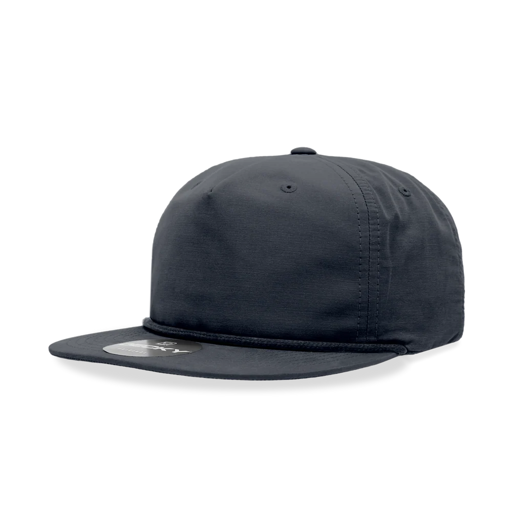Decky - Classic Rope Cap, 5 Panel Flat Bill Hat, Snapback - Navy