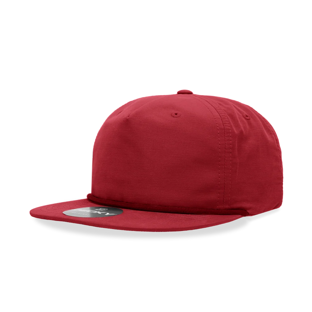 Decky - Classic Rope Cap, 5 Panel Flat Bill Hat, Snapback - Red