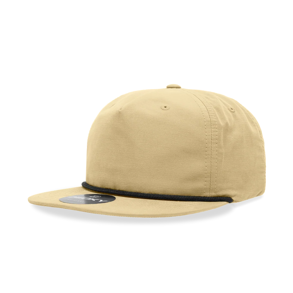 Decky - Classic Rope Cap, 5 Panel Flat Bill Hat, Snapback - Birch/Black