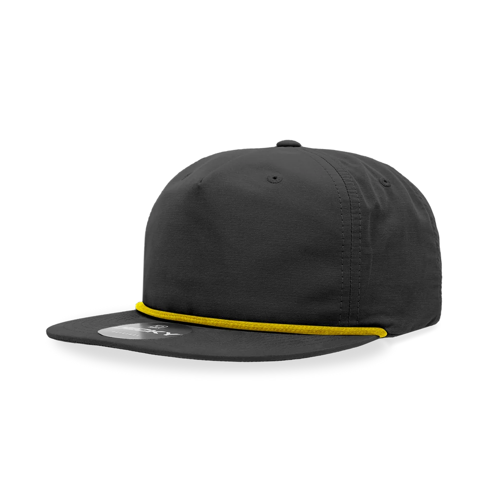 Decky - Classic Rope Cap, 5 Panel Flat Bill Hat, Snapback - Black/Gold