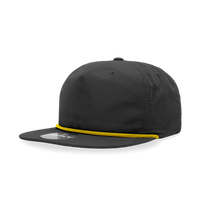 Decky - Classic Rope Cap, 5 Panel Flat Bill Hat, Snapback - Black/Gold