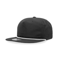 Decky - Classic Rope Cap, 5 Panel Flat Bill Hat, Snapback - Black/White