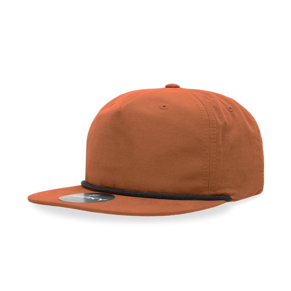 Decky - Classic Rope Cap, 5 Panel Flat Bill Hat, Snapback - Burnt Orange/Black