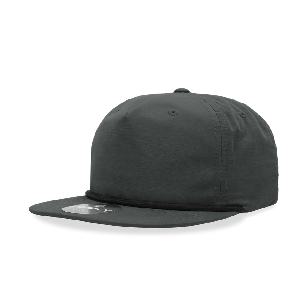Decky - Classic Rope Cap, 5 Panel Flat Bill Hat, Snapback - Charcoal/Black