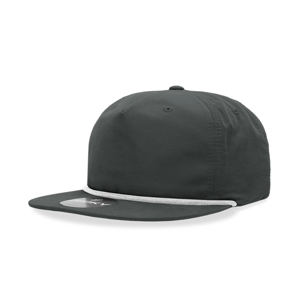 Decky - Classic Rope Cap, 5 Panel Flat Bill Hat, Snapback - Charcoal/White