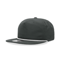 Decky - Classic Rope Cap, 5 Panel Flat Bill Hat, Snapback - Charcoal/White