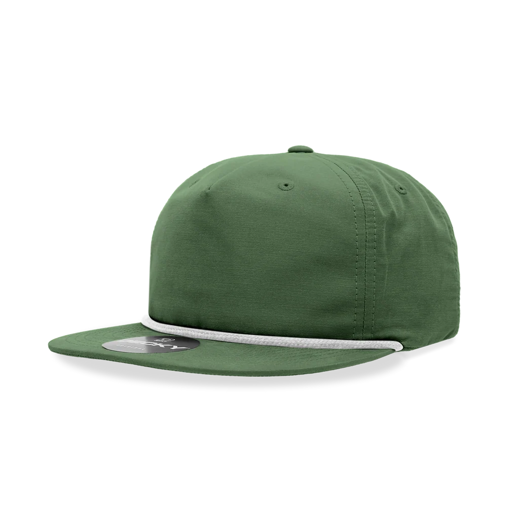 Decky - Classic Rope Cap, 5 Panel Flat Bill Hat, Snapback - Forest/White