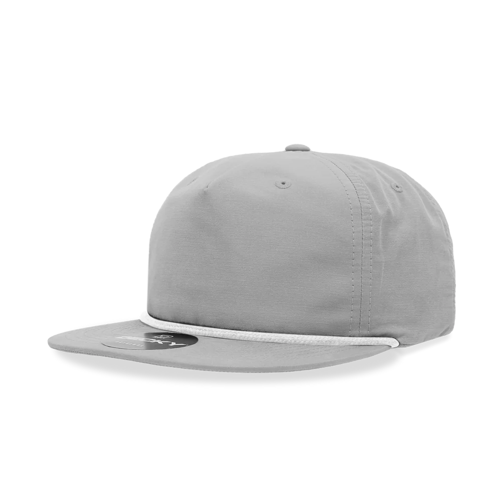 Decky - Classic Rope Cap, 5 Panel Flat Bill Hat, Snapback - Grey/White