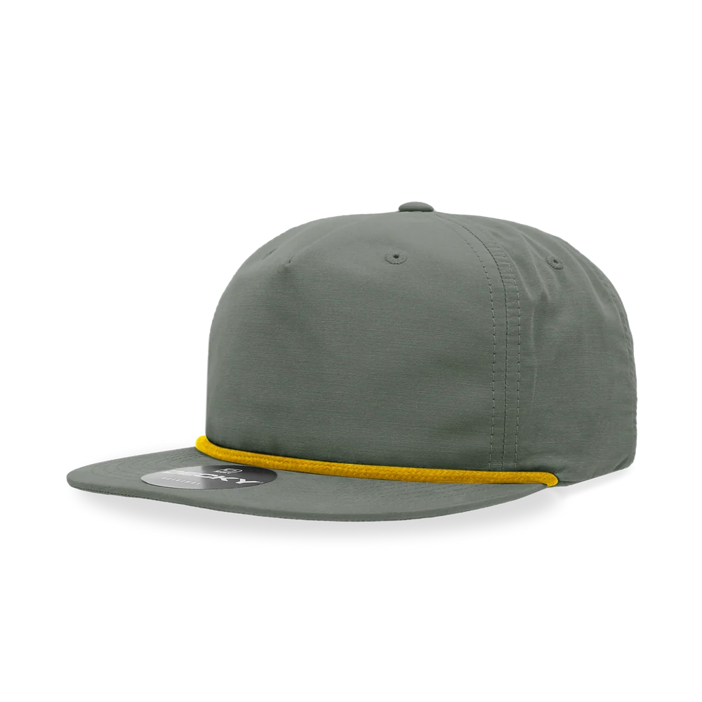 Decky - Classic Rope Cap, 5 Panel Flat Bill Hat, Snapback - Loden/Amber Gold