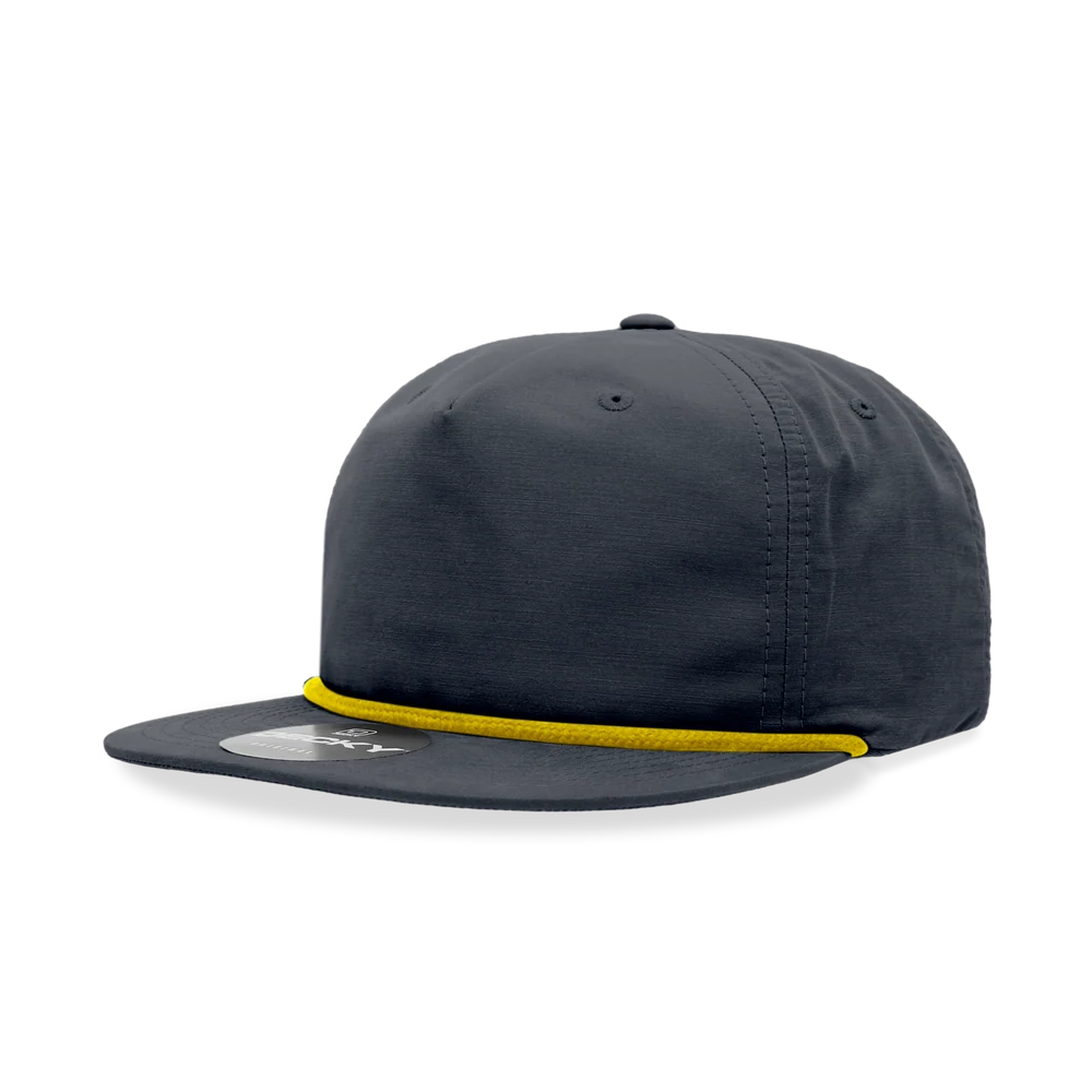 Decky - Classic Rope Cap, 5 Panel Flat Bill Hat, Snapback - Navy/Gold