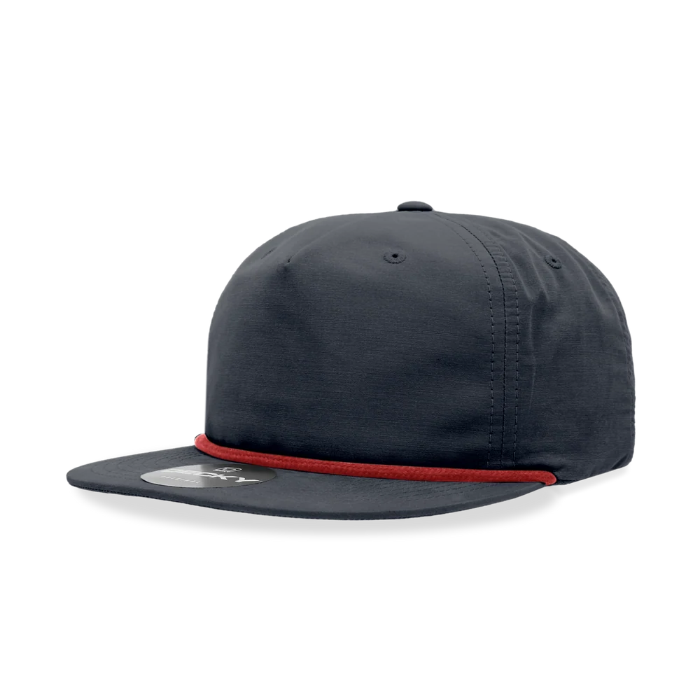 Decky - Classic Rope Cap, 5 Panel Flat Bill Hat, Snapback - Navy/Red