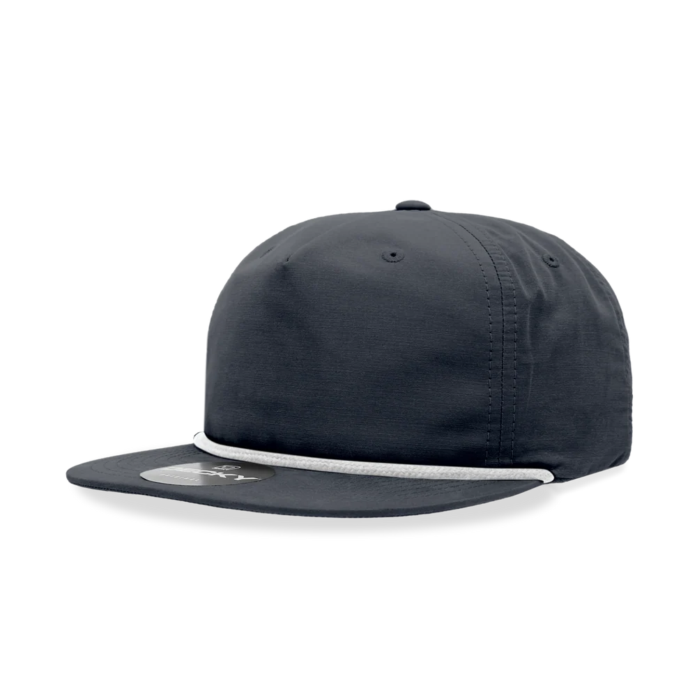 Decky - Classic Rope Cap, 5 Panel Flat Bill Hat, Snapback - Navy/White