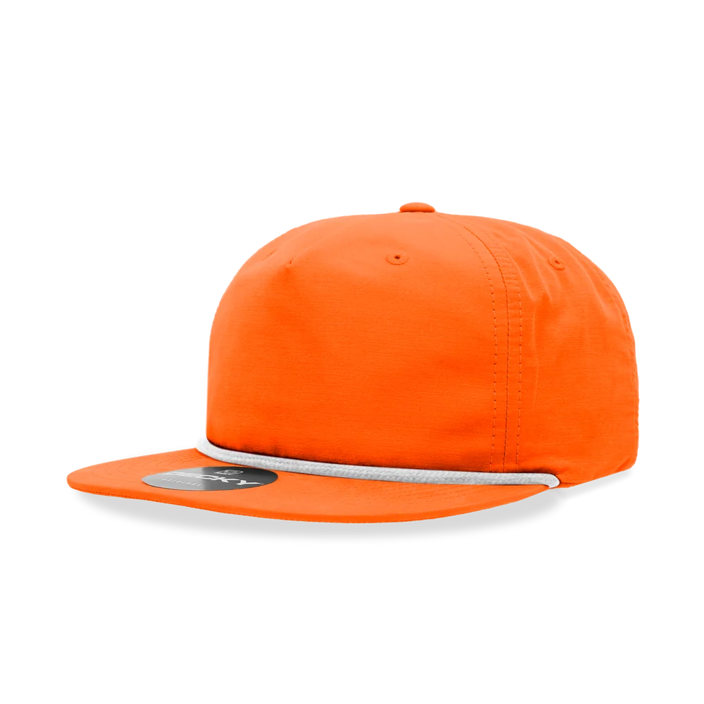 Decky - Classic Rope Cap, 5 Panel Flat Bill Hat, Snapback - Orange/White