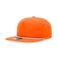 Decky - Classic Rope Cap, 5 Panel Flat Bill Hat, Snapback - Orange/White