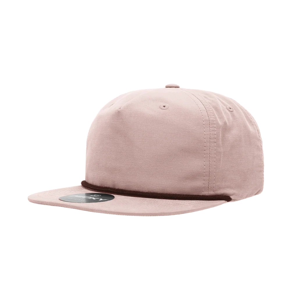 Decky - Classic Rope Cap, 5 Panel Flat Bill Hat, Snapback - Peach/Maroon