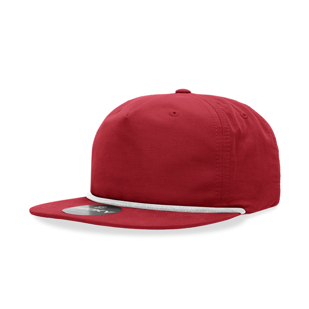 Decky - Classic Rope Cap, 5 Panel Flat Bill Hat, Snapback - Red/White