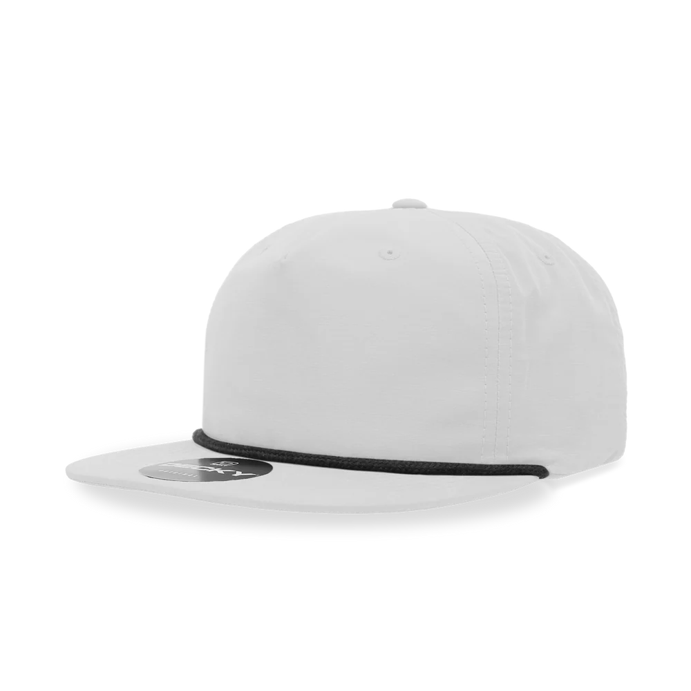 Decky - Classic Rope Cap, 5 Panel Flat Bill Hat, Snapback - White/Black