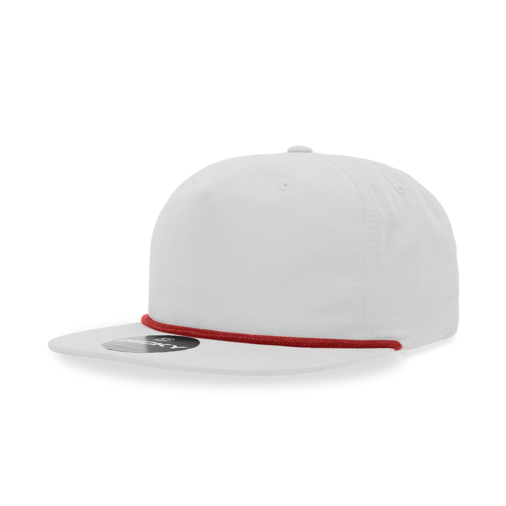 Decky - Classic Rope Cap, 5 Panel Flat Bill Hat, Snapback - White/Red