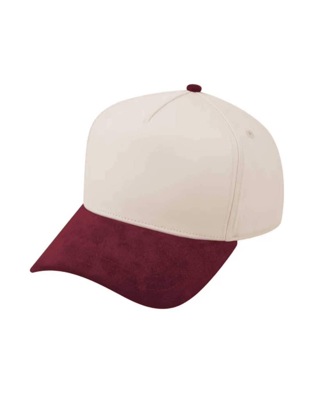 TOPTIE 5 PANEL TRUCKER CAP SNAPBACK MID PROFILE COTTON SUN HAT - Suedette Maroon / Beige
