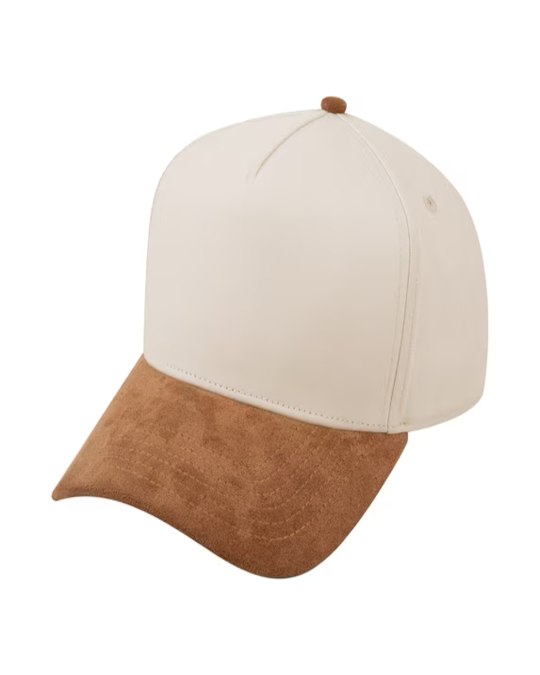 TOPTIE 5 PANEL TRUCKER CAP SNAPBACK MID PROFILE COTTON SUN HAT - Suedette Caramel / Beige