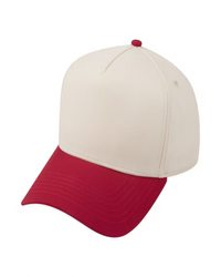TOPTIE 5 PANEL TRUCKER CAP SNAPBACK MID PROFILE COTTON SUN HAT - Red / Beige