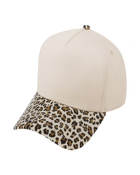TOPTIE 5 PANEL TRUCKER CAP SNAPBACK MID PROFILE COTTON SUN HAT - Leopard / Beige