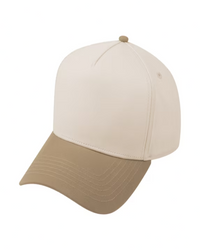 TOPTIE 5 PANEL TRUCKER CAP SNAPBACK MID PROFILE COTTON SUN HAT - Khaki / Beige