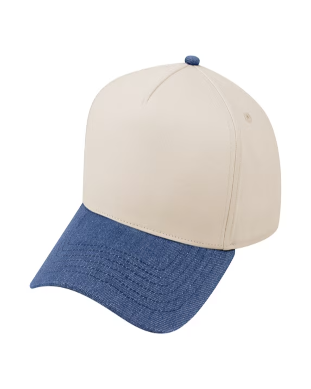 TOPTIE 5 PANEL TRUCKER CAP SNAPBACK MID PROFILE COTTON SUN HAT - Denim Mid Blue / Beige