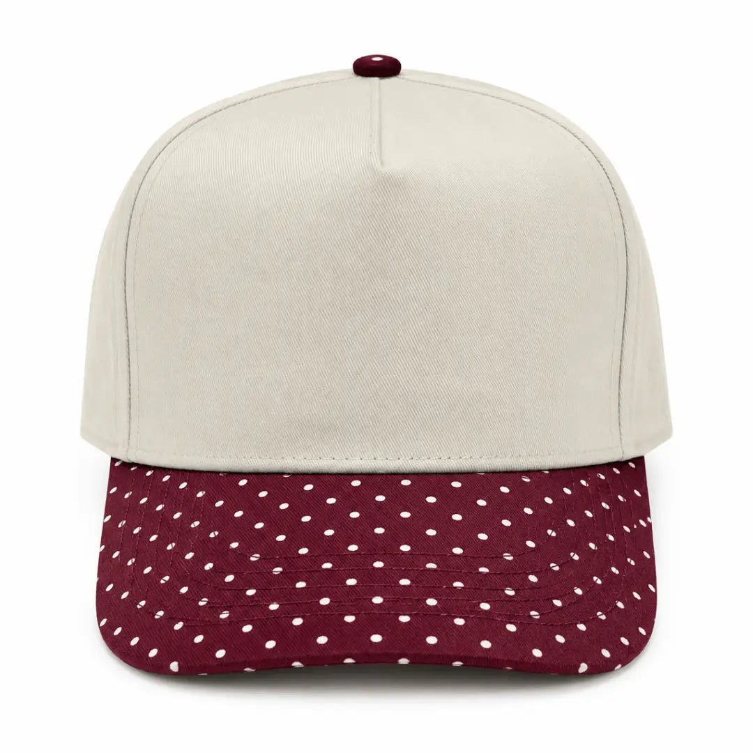 Canvas Hat - Specialty Bill Prints Polka Dots - Maroon Polka Dot