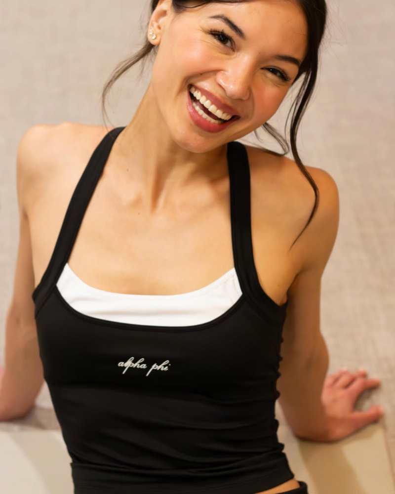 WOMEN'S CROSS BACK CONTRAST ACTIVE TANK WITH CONTRAST NECKLINE