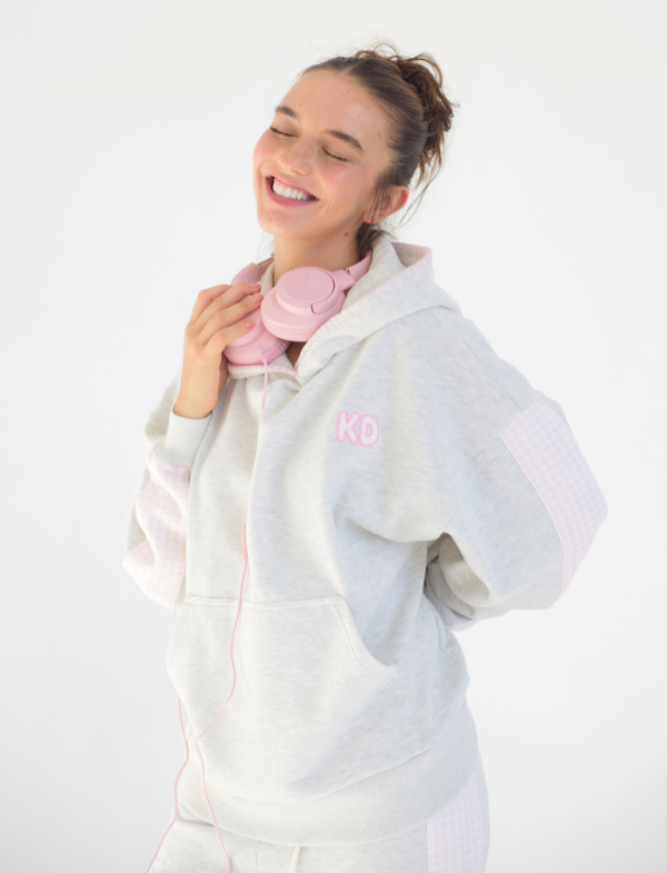 Picnic Season Drop Cut Fleece Hooded Sweatshirt with Paneled Sleeves