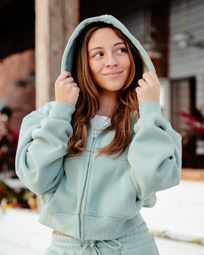 The Drop Cut Women’s Crop Zip Front Hoodie