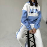 Bow Drop Cut Fleece Heavyweight Sweatpants with Contrast Hem Panels