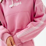 Drop Cut Pullover Hoodie With Lace Trim