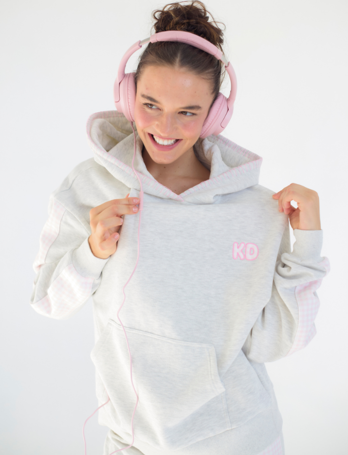 Picnic Season Drop Cut Fleece Hooded Sweatshirt with Paneled Sleeves