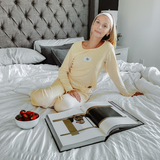 Daisy Pointelle Knit Long Sleeve Shirt With Lettuce Hem and Patch