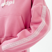 Drop Cut Pullover Hoodie With Lace Trim