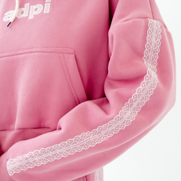 Drop Cut Pullover Hoodie With Lace Trim
