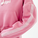 Drop Cut Pullover Hoodie With Lace Trim