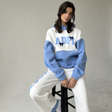 Bow Drop Cut Fleece Heavyweight Sweatpants with Contrast Hem Panels