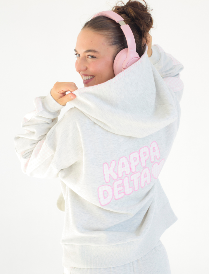 Picnic Season Drop Cut Fleece Hooded Sweatshirt with Paneled Sleeves