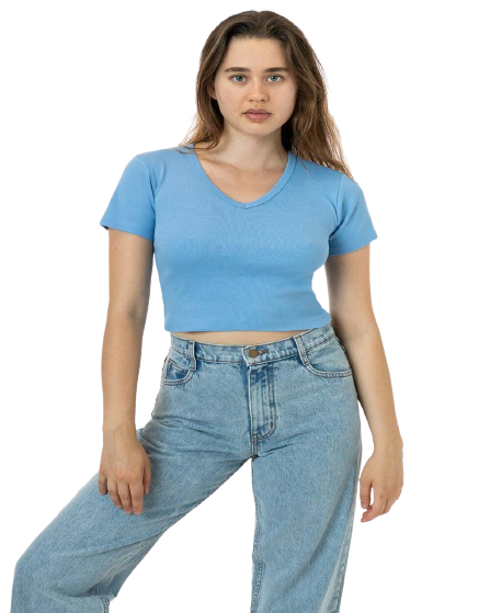 BABY RIB SHORT SLEEVE V-NECK CROP TEE