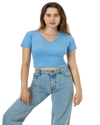 BABY RIB SHORT SLEEVE V-NECK CROP TEE