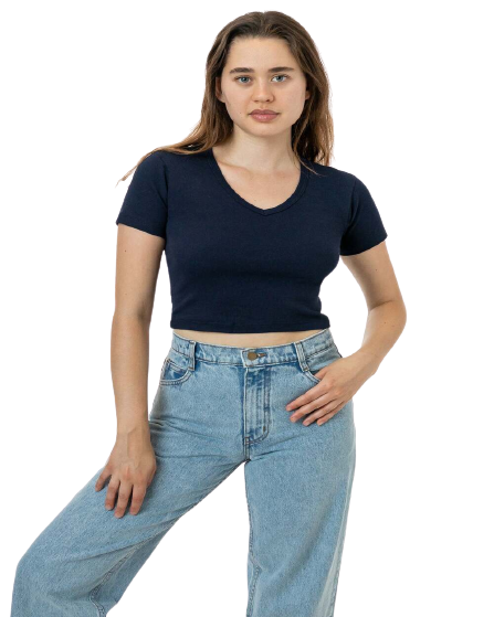 BABY RIB SHORT SLEEVE V-NECK CROP TEE