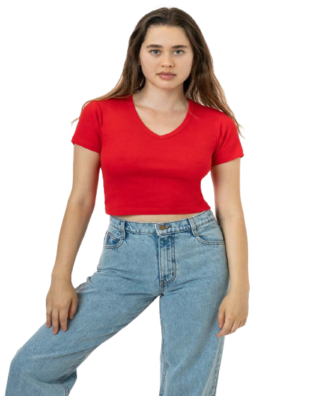 BABY RIB SHORT SLEEVE V-NECK CROP TEE