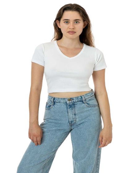 BABY RIB SHORT SLEEVE V-NECK CROP TEE