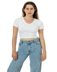 BABY RIB SHORT SLEEVE V-NECK CROP TEE