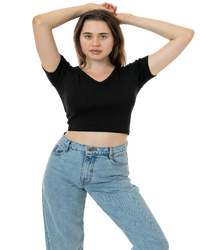 BABY RIB SHORT SLEEVE V-NECK CROP TEE
