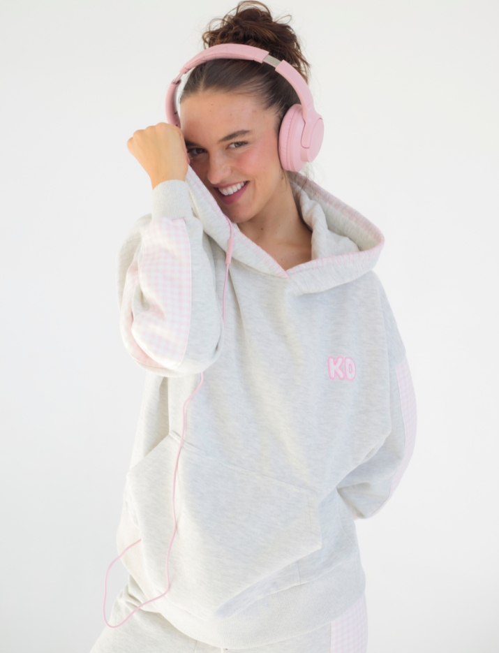 Picnic Season Drop Cut Fleece Hooded Sweatshirt with Paneled Sleeves