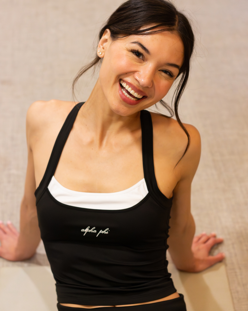 Women’s Cross Back Contrast Active Tank With Contrast Neckline